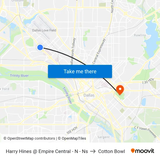 Harry Hines @ Empire Central - N - Ns to Cotton Bowl map