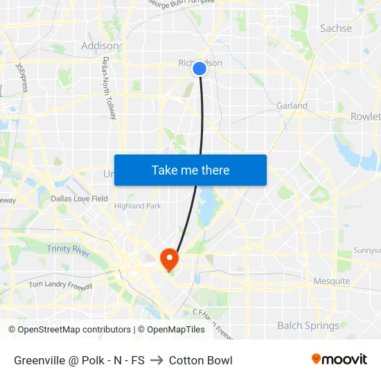 Greenville @ Polk - N - FS to Cotton Bowl map