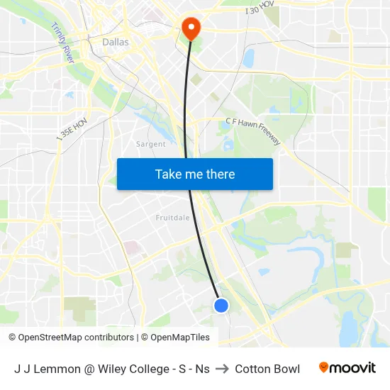 J J Lemmon @ Wiley College - S - Ns to Cotton Bowl map