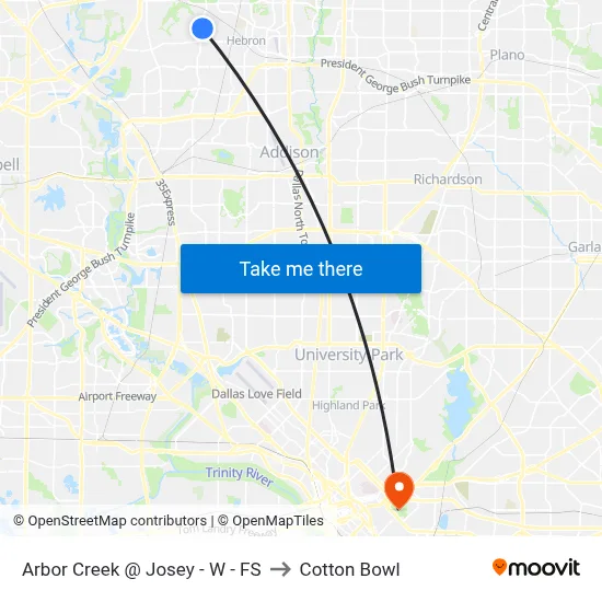 Arbor Creek @ Josey - W - FS to Cotton Bowl map