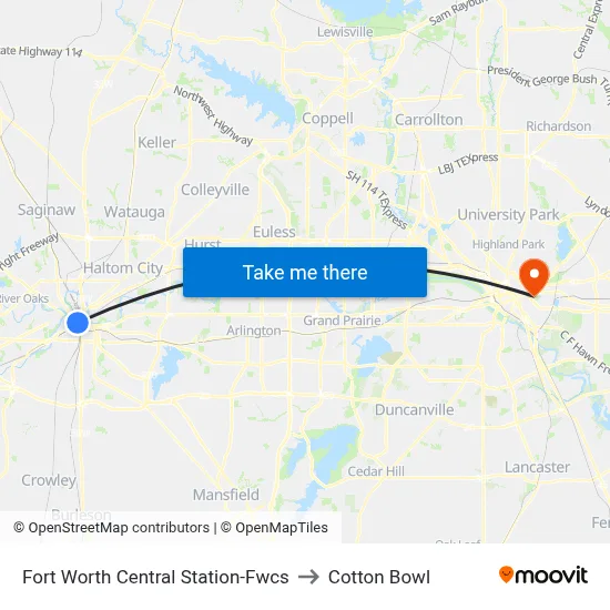 Fort Worth Central Station-Fwcs to Cotton Bowl map