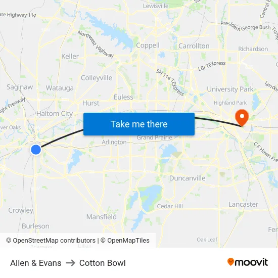 Allen & Evans to Cotton Bowl map