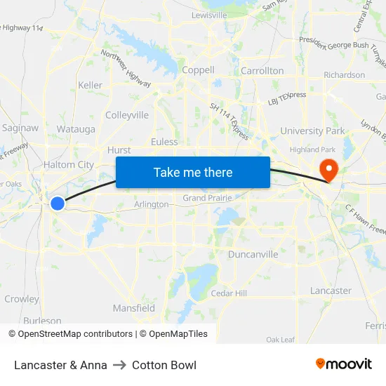 Lancaster & Anna to Cotton Bowl map
