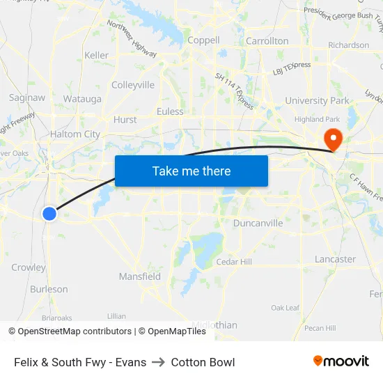 Felix & South Fwy - Evans to Cotton Bowl map