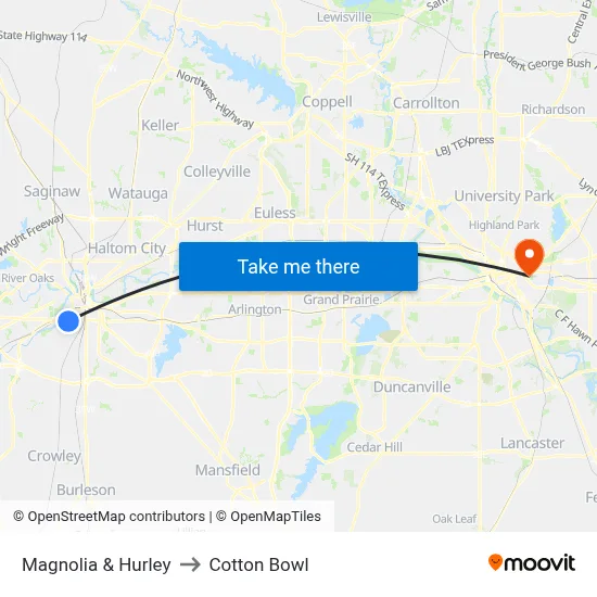 Magnolia & Hurley to Cotton Bowl map
