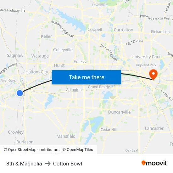 8th & Magnolia to Cotton Bowl map