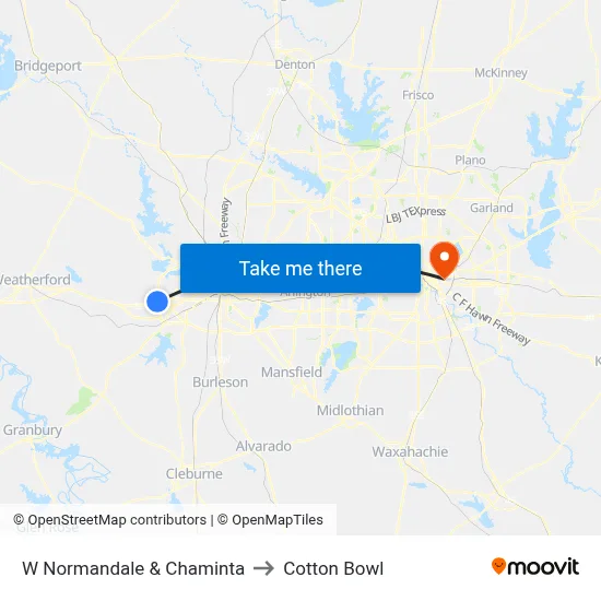 W Normandale & Chaminta to Cotton Bowl map