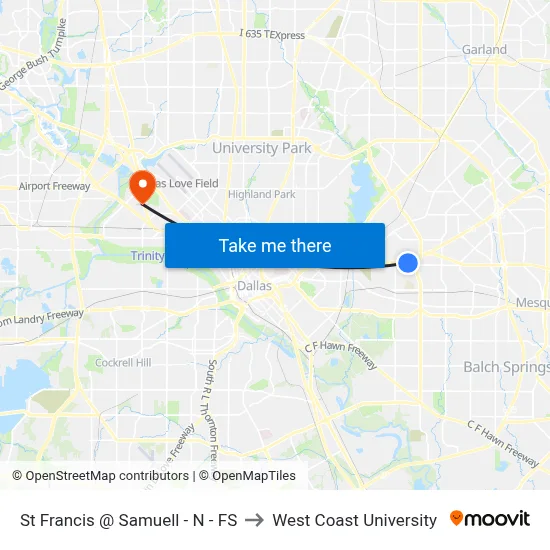 St Francis @ Samuell - N - FS to West Coast University map