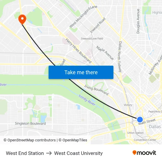 West End Station to West Coast University map