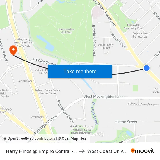 Harry Hines @ Empire Central - N - Ns to West Coast University map