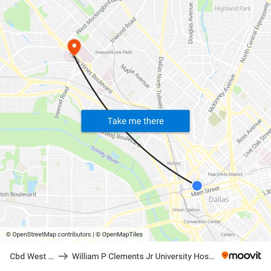 Cbd West Tc to William P Clements Jr University Hospital map