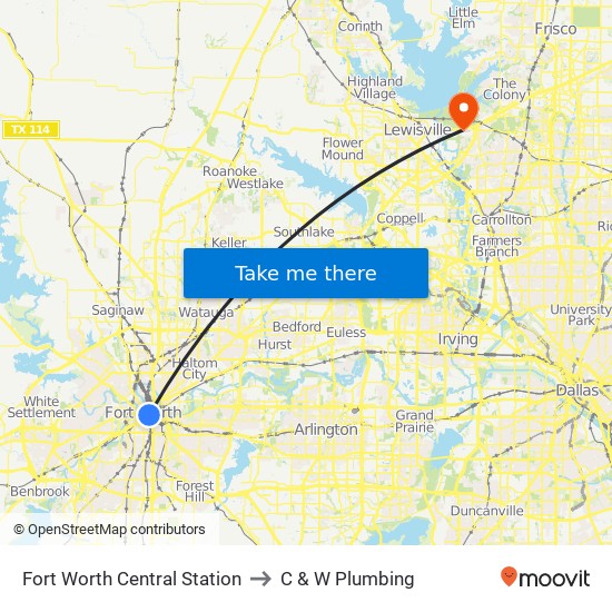 Fort Worth Central Station to C & W Plumbing map