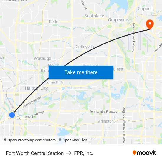 Fort Worth Central Station to FPR, Inc. map