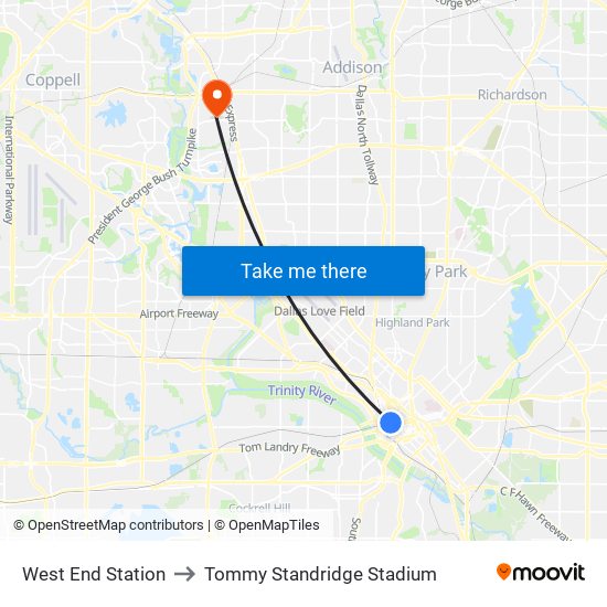 West End Station to Tommy Standridge Stadium map