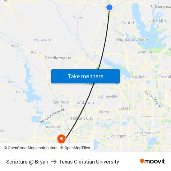 Scripture @ Bryan to Texas Christian University map