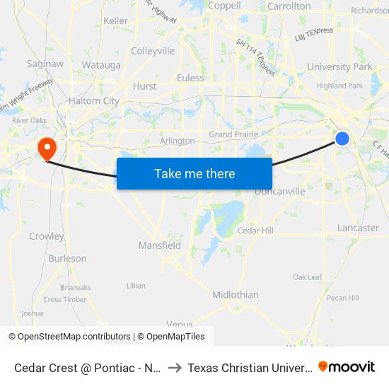 Cedar Crest @ Pontiac - N - FS to Texas Christian University map