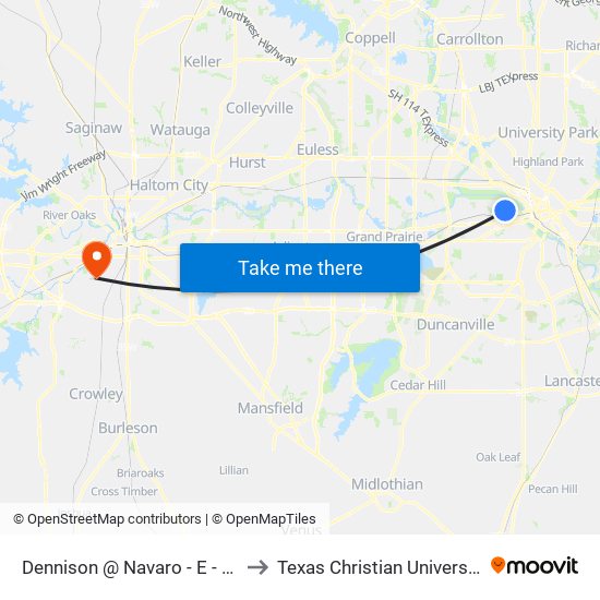 Dennison @ Navaro - E - Ns to Texas Christian University map