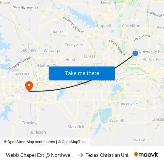 Webb Chapel Ext @ Northwest - N - FS to Texas Christian University map