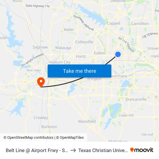 Belt Line @ Airport Frwy - S - MB to Texas Christian University map