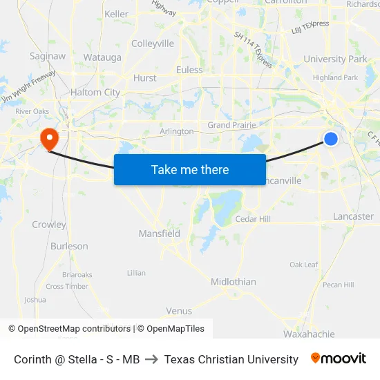 Corinth @ Stella - S - MB to Texas Christian University map