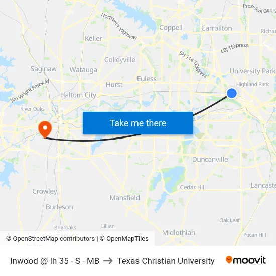 Inwood @ Ih 35 - S - MB to Texas Christian University map