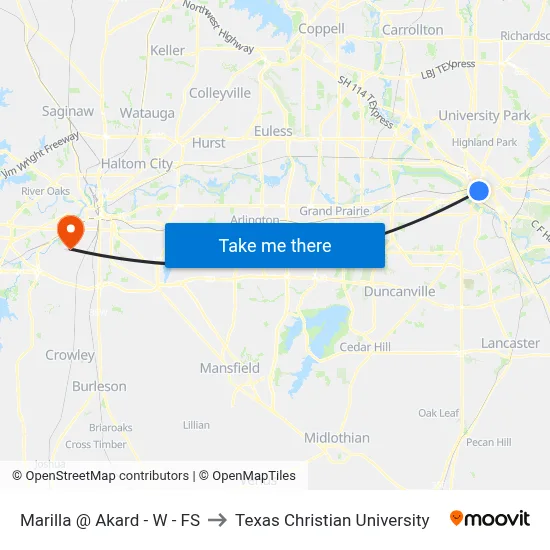 Marilla @ Akard - W - FS to Texas Christian University map