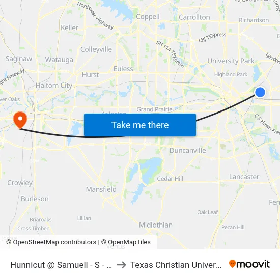 Hunnicut @ Samuell - S - Ns to Texas Christian University map