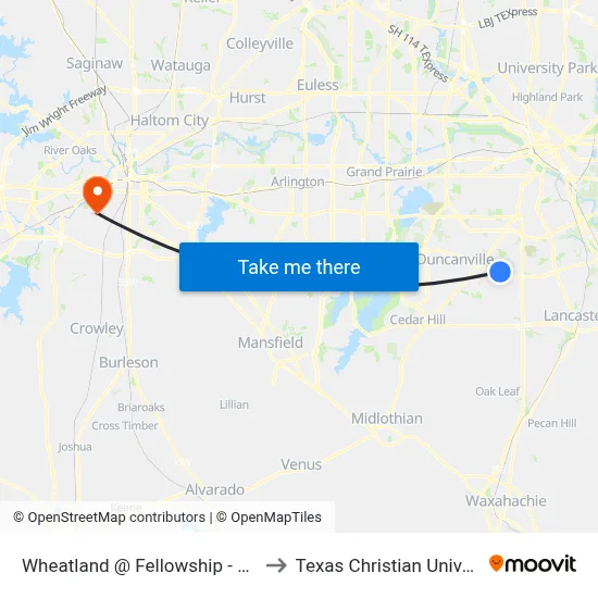 Wheatland @ Fellowship - W - Ns to Texas Christian University map