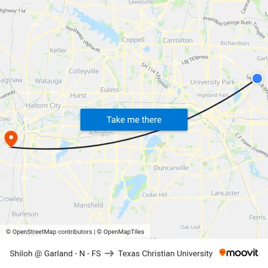 Shiloh @ Garland - N - FS to Texas Christian University map