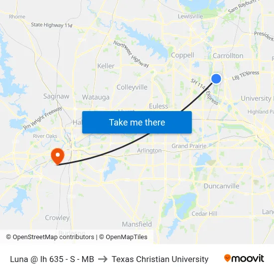 Luna @ Ih 635 - S - MB to Texas Christian University map