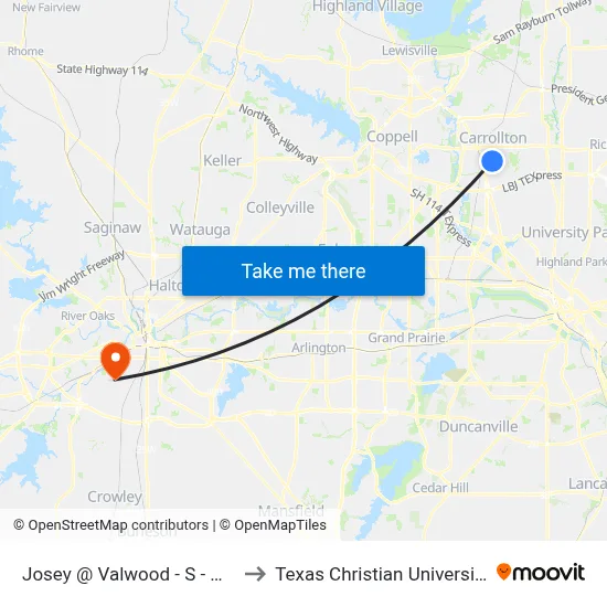 Josey @ Valwood - S - MB to Texas Christian University map
