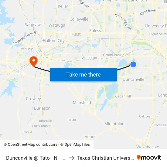 Duncanville @ Tato - N - Ns to Texas Christian University map