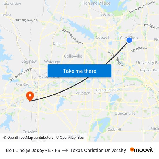 Belt Line @ Josey - E - FS to Texas Christian University map