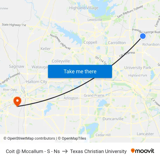 Coit @ Mccallum - S - Ns to Texas Christian University map