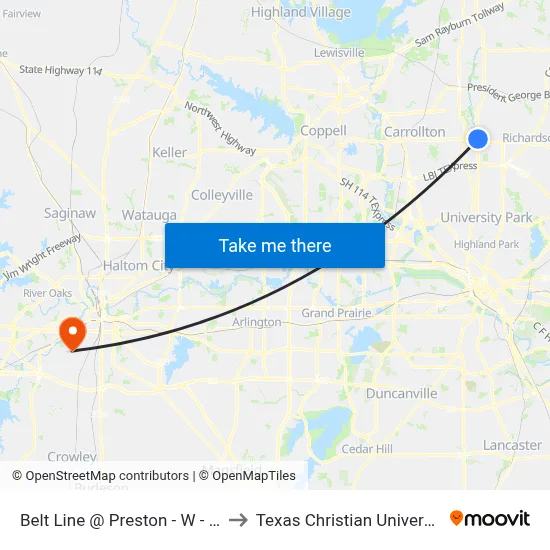 Belt Line @ Preston - W - Ns to Texas Christian University map