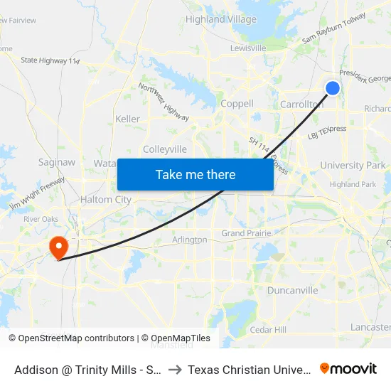 Addison @ Trinity Mills - S - FS to Texas Christian University map
