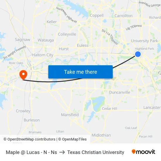 Maple @ Lucas - N - Ns to Texas Christian University map