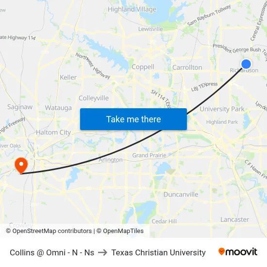 Collins @ Omni - N - Ns to Texas Christian University map