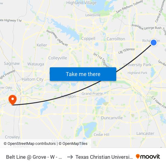 Belt Line @ Grove - W - Ns to Texas Christian University map