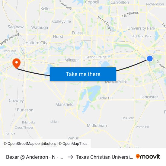 Bexar @ Anderson - N - Ns to Texas Christian University map