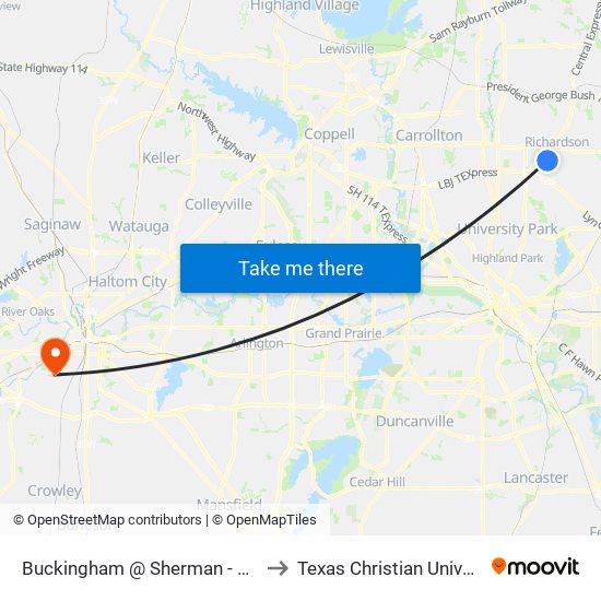 Buckingham @ Sherman - W - Ns to Texas Christian University map