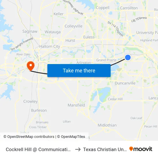Cockrell Hill @ Communications - S -  FS to Texas Christian University map