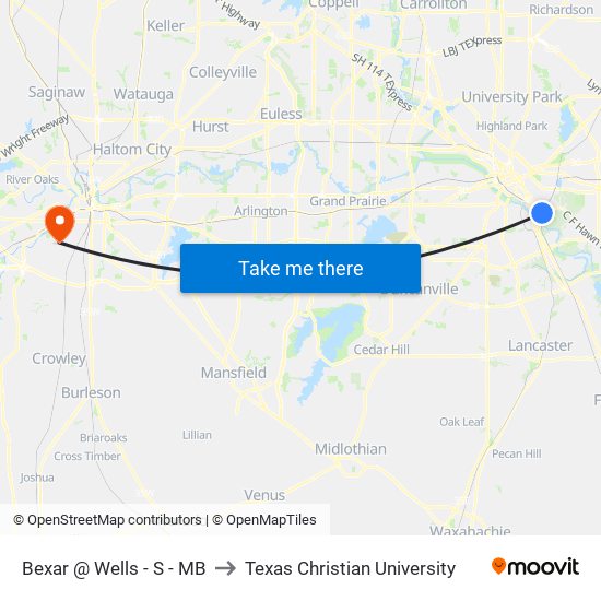 Bexar @ Wells - S - MB to Texas Christian University map