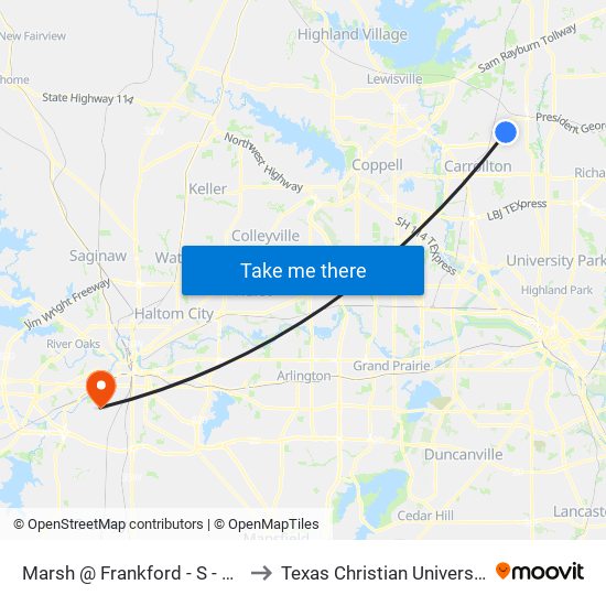 Marsh @ Frankford - S - MB to Texas Christian University map