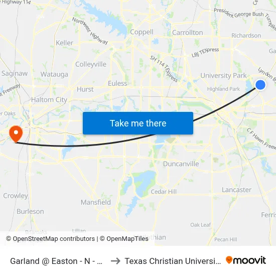 Garland @ Easton - N - Ns to Texas Christian University map