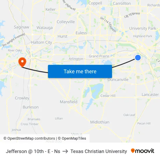 Jefferson @ 10th - E - Ns to Texas Christian University map