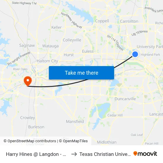 Harry Hines @ Langdon - N - Ns to Texas Christian University map