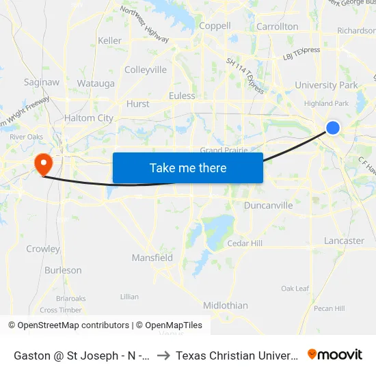 Gaston @ St Joseph - N - Ns to Texas Christian University map