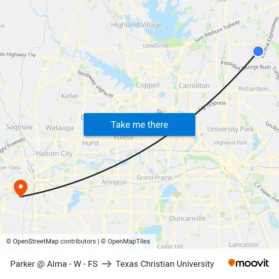 Parker @ Alma - W - FS to Texas Christian University map