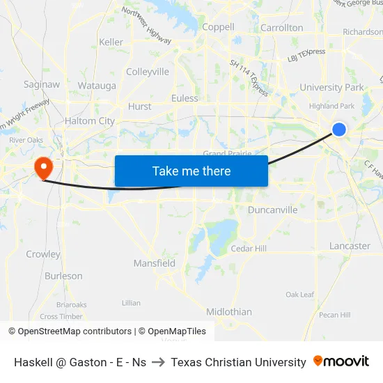 Haskell @ Gaston - E - Ns to Texas Christian University map